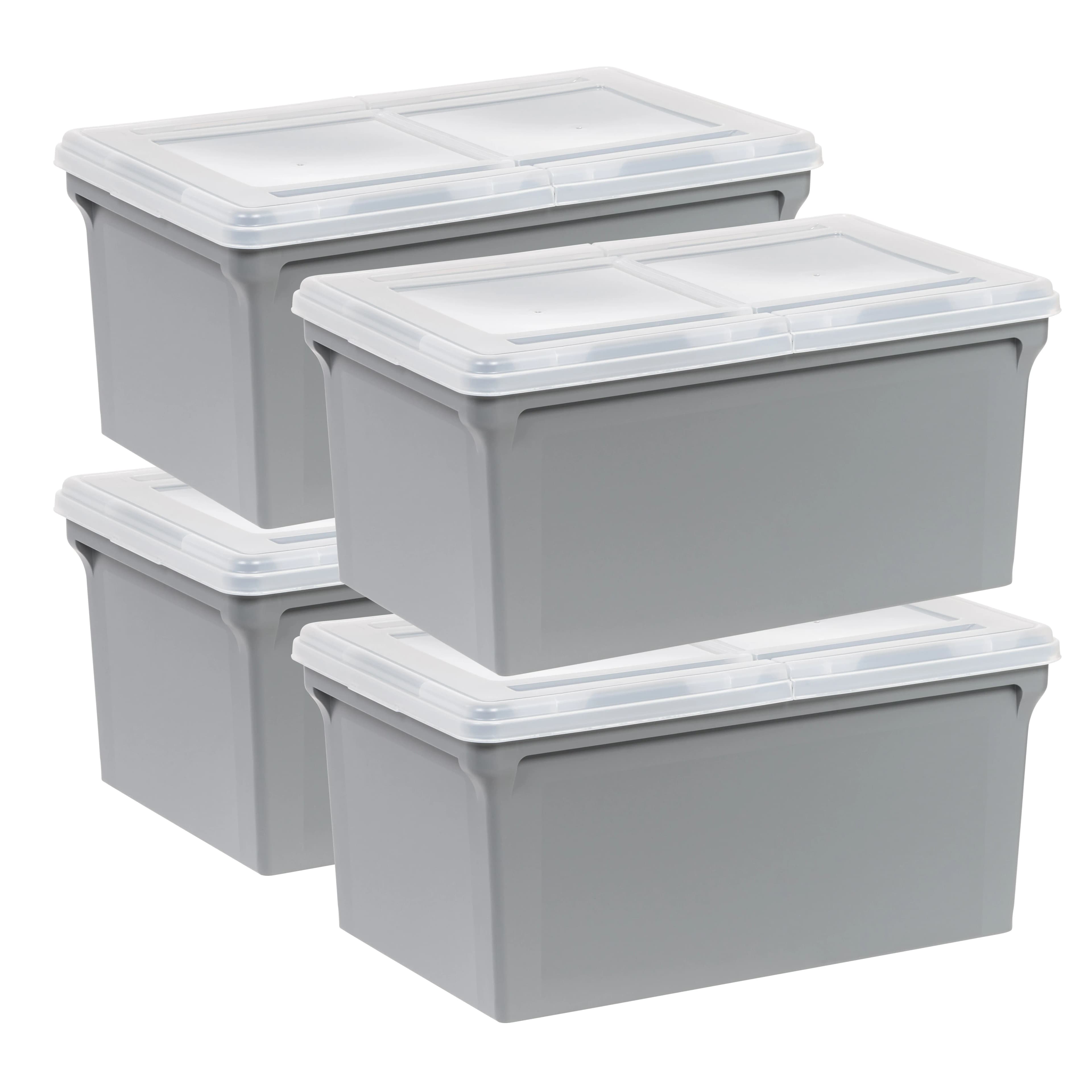 Contenitori/scatole portaoggetti in plastica con coperchio diviso IRIS, 22,8' L x 13,74' L x 10,75' H, grigio, set da 4