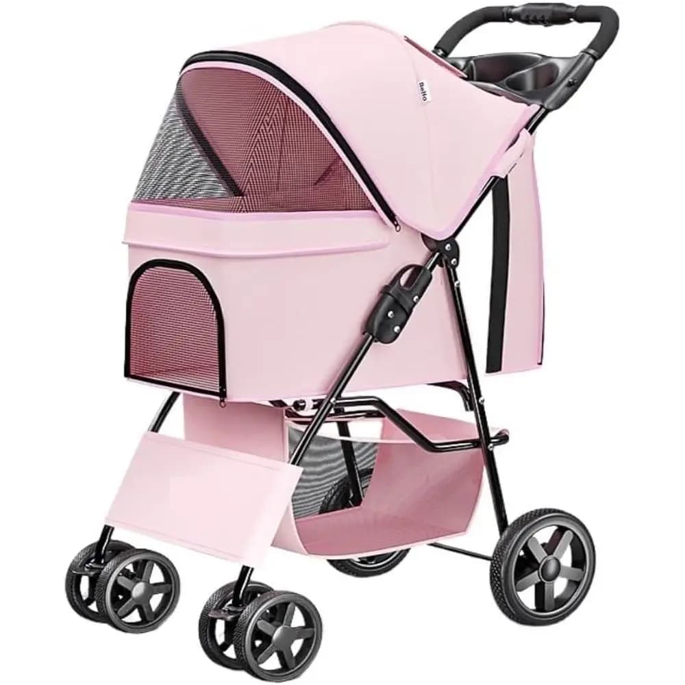 Passeggino portatile per animali domestici: carrello pieghevole leggero per passeggiate all'aperto (rosa)