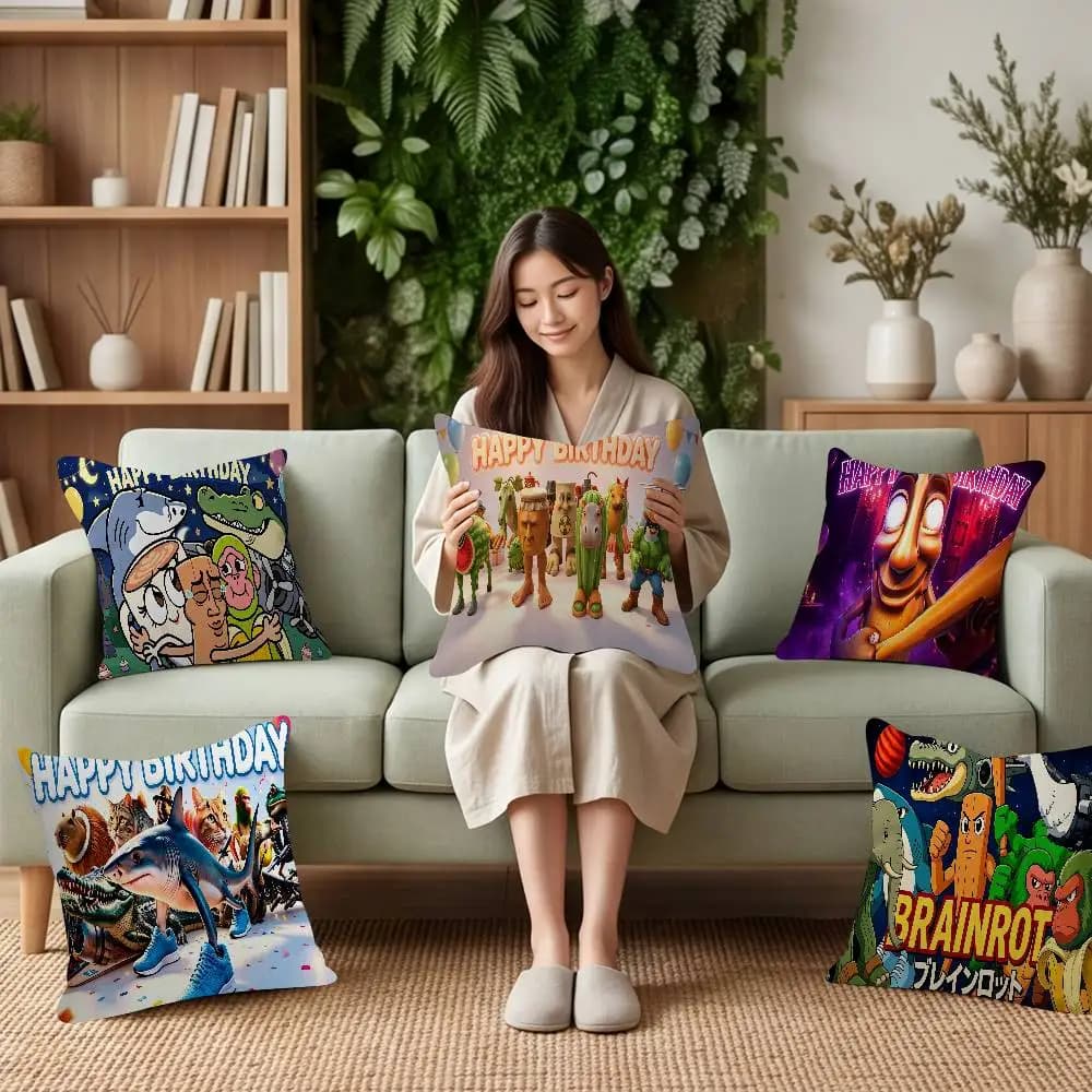 Italian Brainrots Pillow Cushion Cover Pillowcase Living Room Sofa Home decorative pillowcase