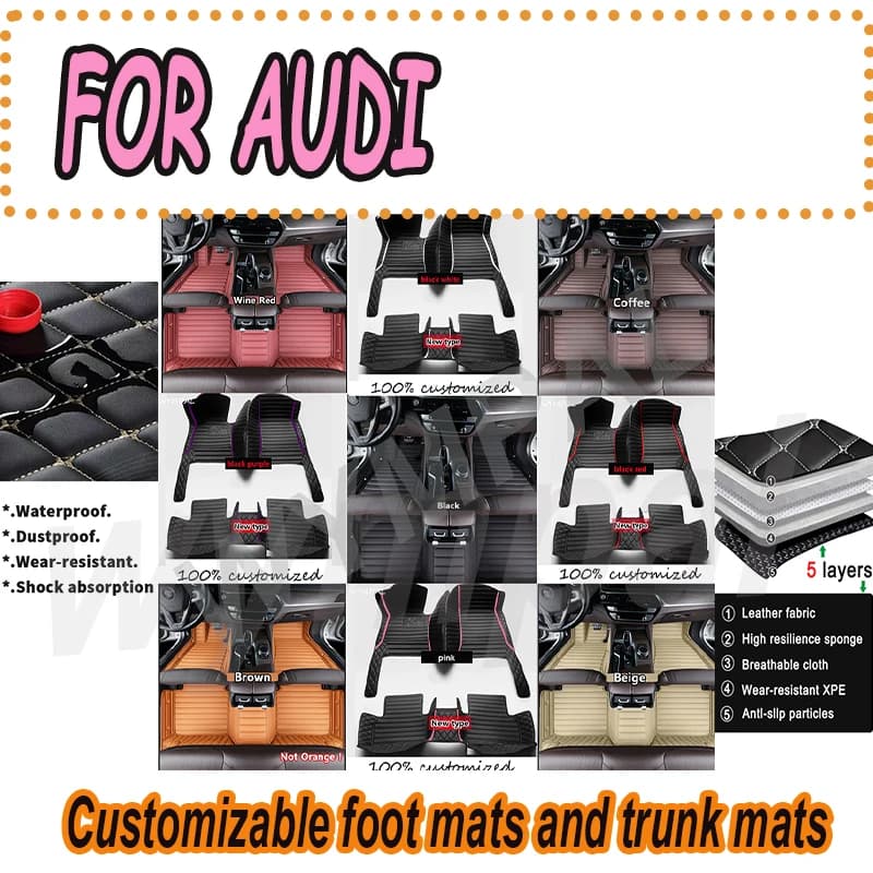 LUSSO car mats for Audi A8L 4 places A8L 5 places Q2 Q3 8U Q3 Q5 8R Q5 Q7 (4 places) Q7 (5 places) R8 R8 S1 (2 doors) S3 mat