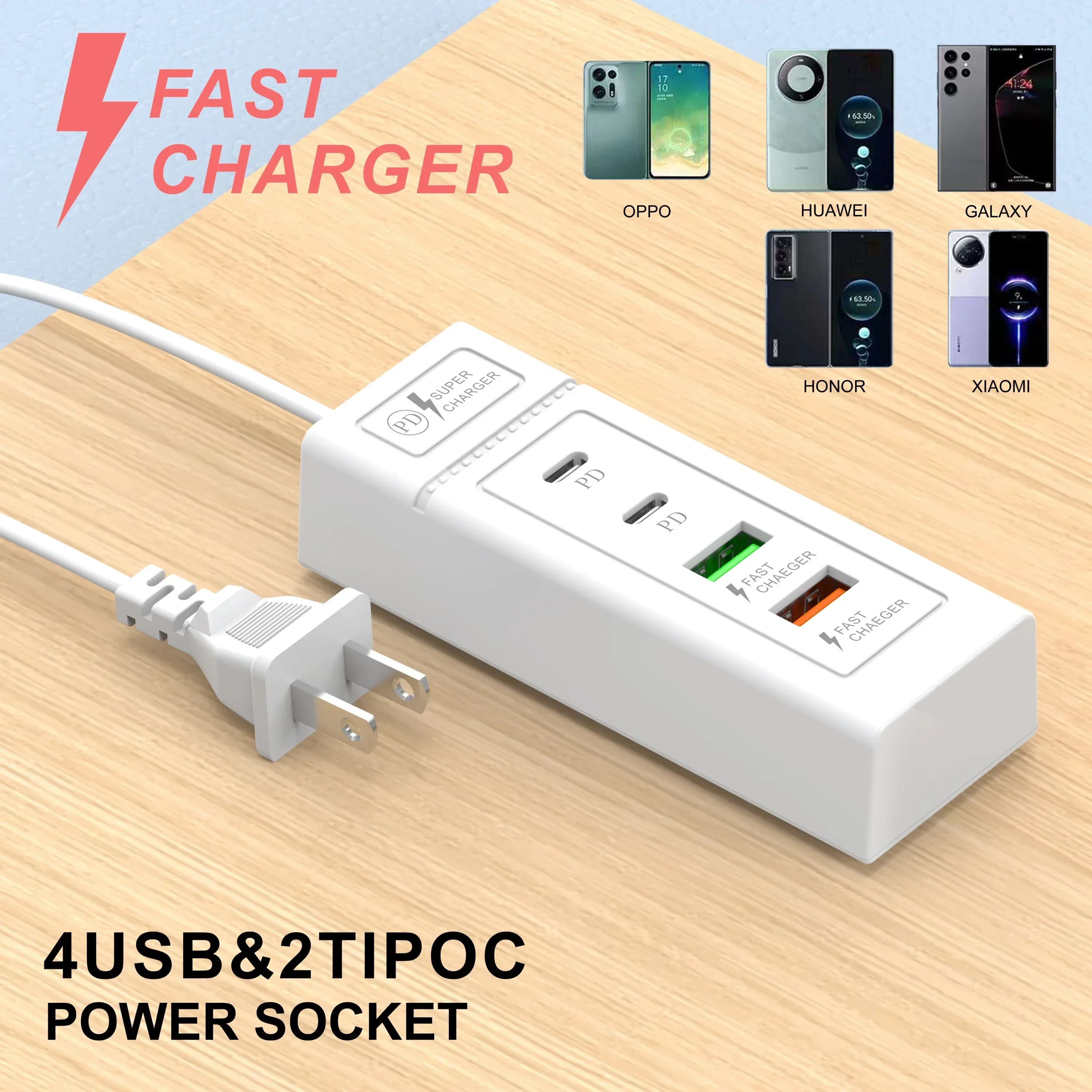 Ciabatta USB Stazione di ricarica per telefono Splitter 4 porte USB Tipo C Caricatore rapido Spina di ricarica per telefono Prese elettriche USB US/EU