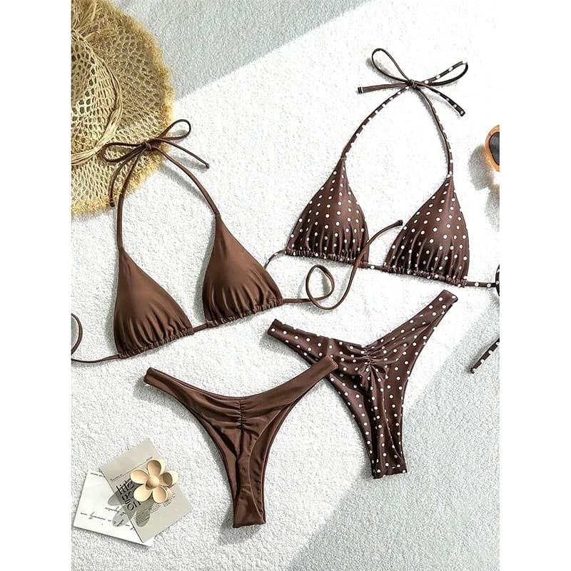 Beach pool party sexy two-piece polka dot triangle bikini set women's swimsuit camisole vest and thong