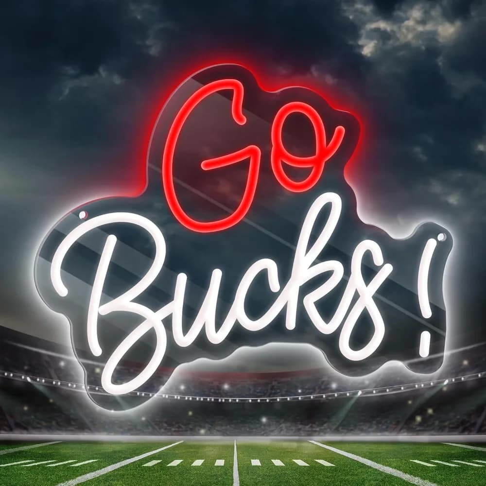 'Go Bucks!' Insegna al Neon LED, Decorazione da Parete per Appassionati di Sport/Camere/Caverna Maschile, Regalo per Adolescenti e Adulti, Decorazione per Sala Giochi, Insegne al Neon
