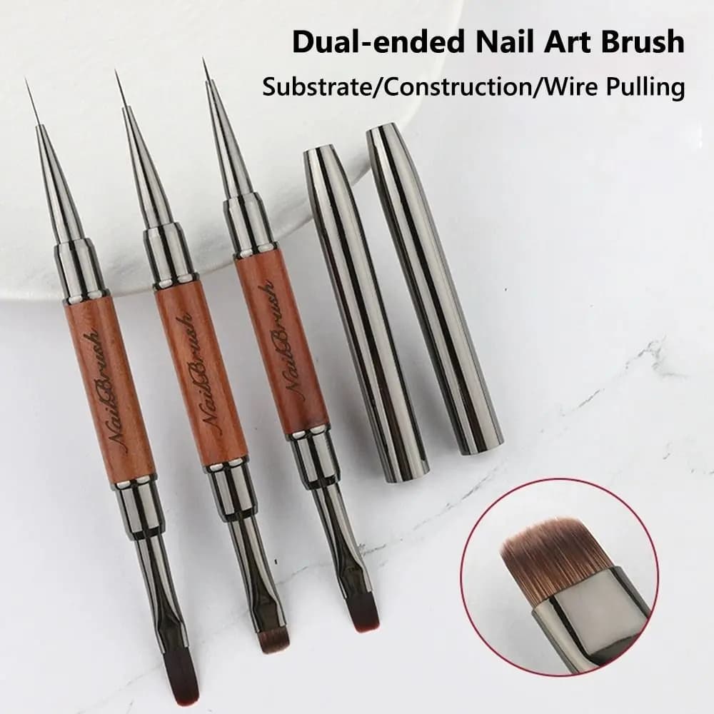 Sandalwood Pole Nail Art Brush Dual-ended Professional Nail Art Phototherapy Pen Nail Art Painting Pen Gel Nail Application