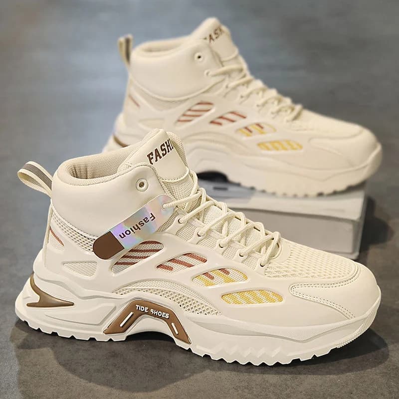 Men's Fashion Outdoor Breathable High-Top Shoes Thick Bottom Mesh Sporty Casual Shoes New Model Comfortable Footwear