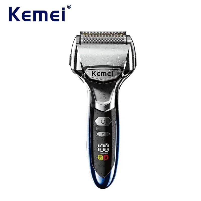 Electric Razor Kemei 5 Blades, Waterproof IPX7, Washable, for Face and Barba, Use to Dry and Bagnate, Rechargeable, for Head Shaving