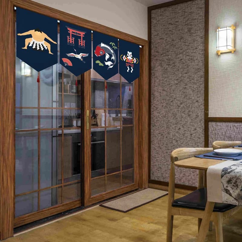 Tenda corta giapponese Noren Daruma Geisha Tessuto Triangolo Bandiera per divisorio da cucina Tatami Izakaya Bar Decorazione