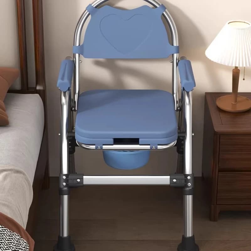 Sedia Comoda Pieghevole in Acciaio Inossidabile con Schienale, Sedile WC Antiscivolo per Anziani, Disabili, Assistenza Domiciliare