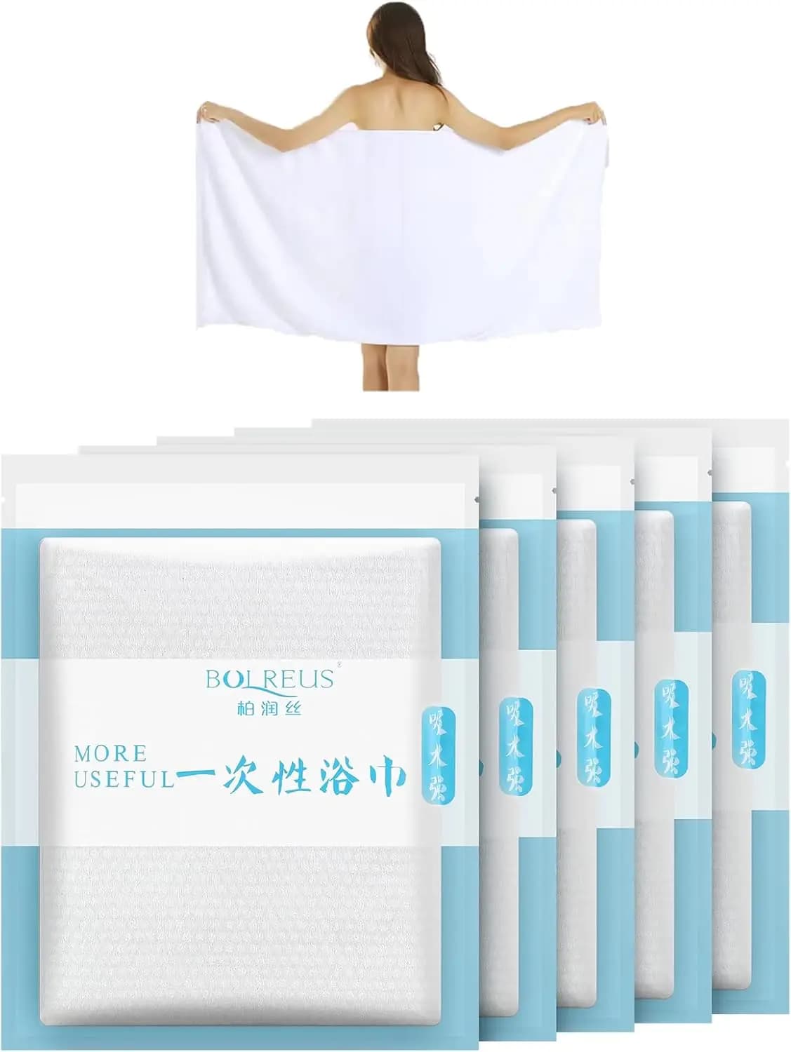 Extra Large Disposable Bath Towels 5-Pack – No Water Needed, Thick & Lint-Free for Travel, Camping, Gym, Hotel