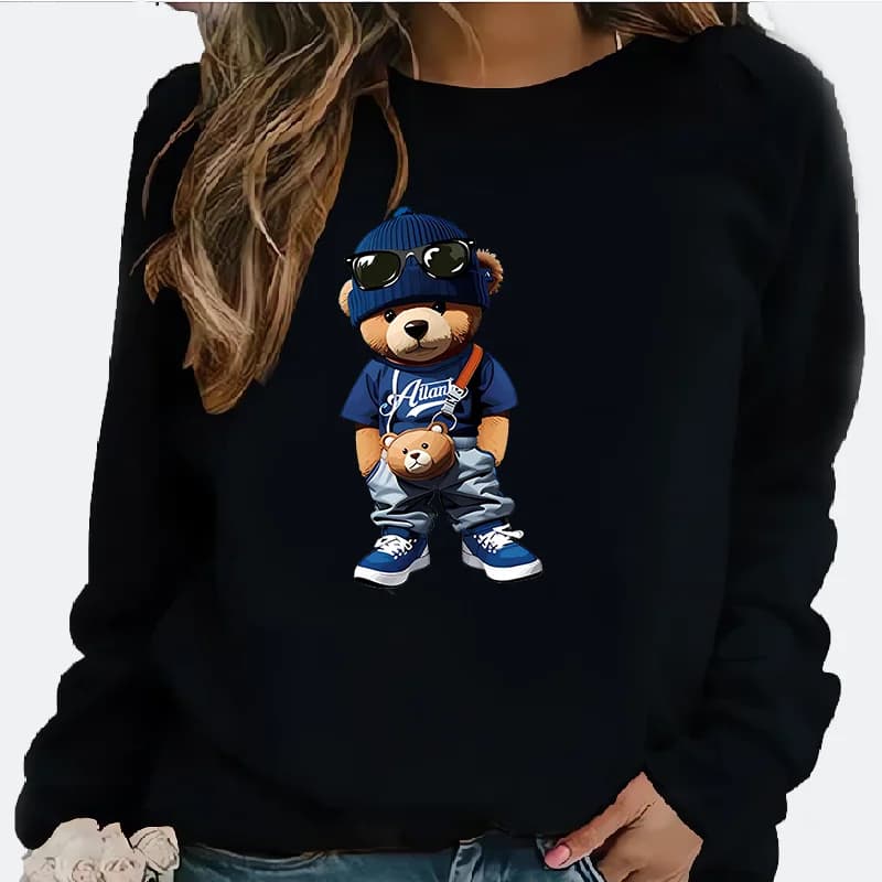 Felpa con cappuccio girocollo autunno inverno unisex Felpa pullover per tutte le stagioni con stampa di orsi unici e alla moda