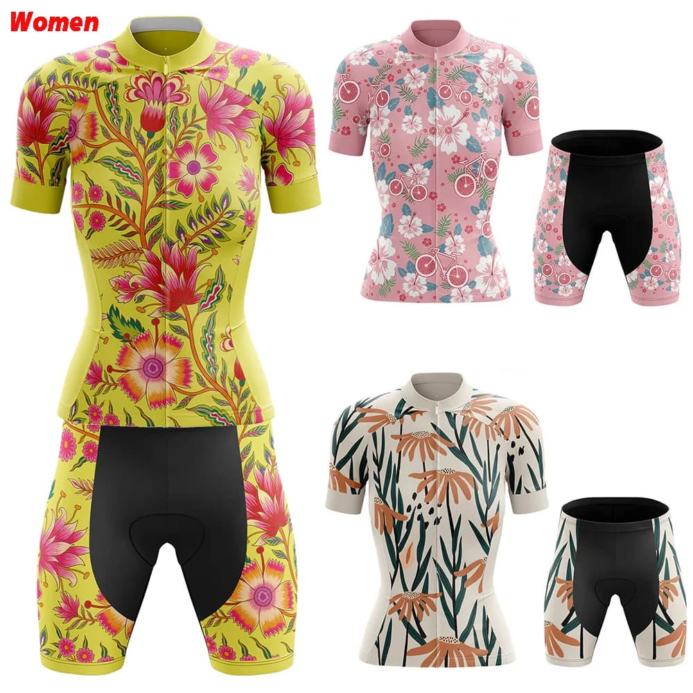 Abbigliamento da ciclismo floreale per bicicletta Jersey Divise da ciclismo per uomo Set da squadra Biciclette sportive Bici da donna Tuta da ciclismo Bici da strada