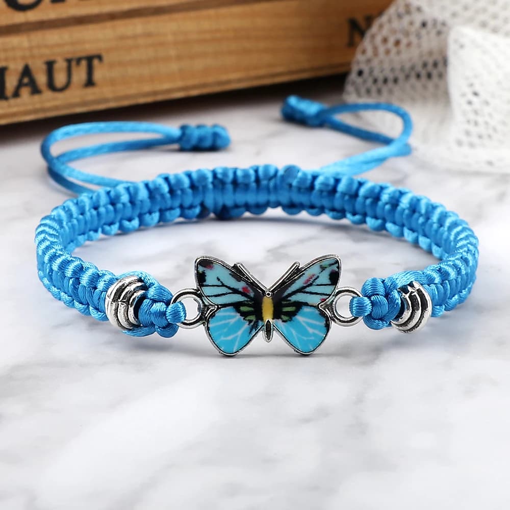 Braccialetto Intrecciato Fatto a Mano per Donne con Ciondolo a Farfalla Blu, Bracciali e Braccialetti Regolabili con Charm, Gioielli alla Moda per Ragazze, Regali
