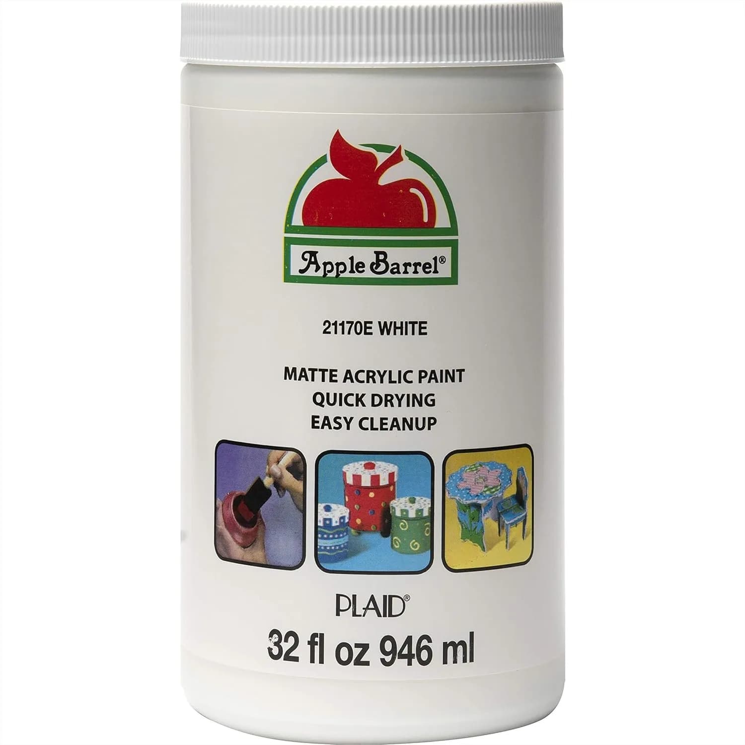 White Acrylic Paint 32 oz for Canvas, Wood, Paper Mache & More with Matte Finish