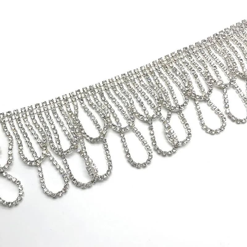 Taglio di frange con nappe in argento con strass di cristallo alla moda da 10 metri per cintura da sposa