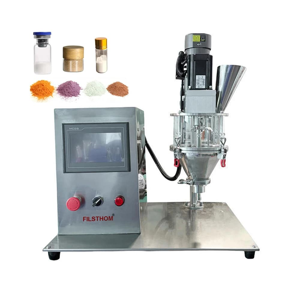 High Accuracy Vial Small Bottle Tube Jar Powder Filling Machine 0.1-20g Protein Nutri Yeast Spicy Powder Cosmetics Spiral Fill