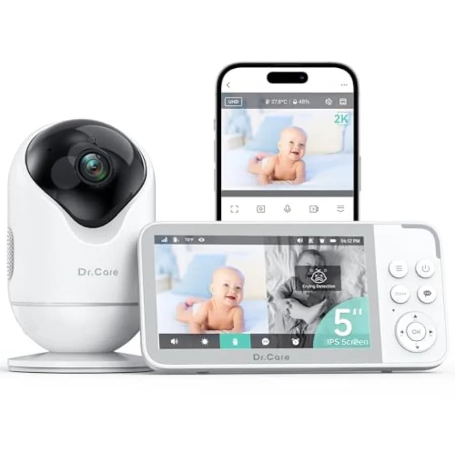 Dr.Care VistaView Smart WiFi Baby Monitor 5 1080P Schermo Diviso Telecamera 2K Controllo App Avvisi di Pianto e Movimento Visione Notturna HD 5000mAh