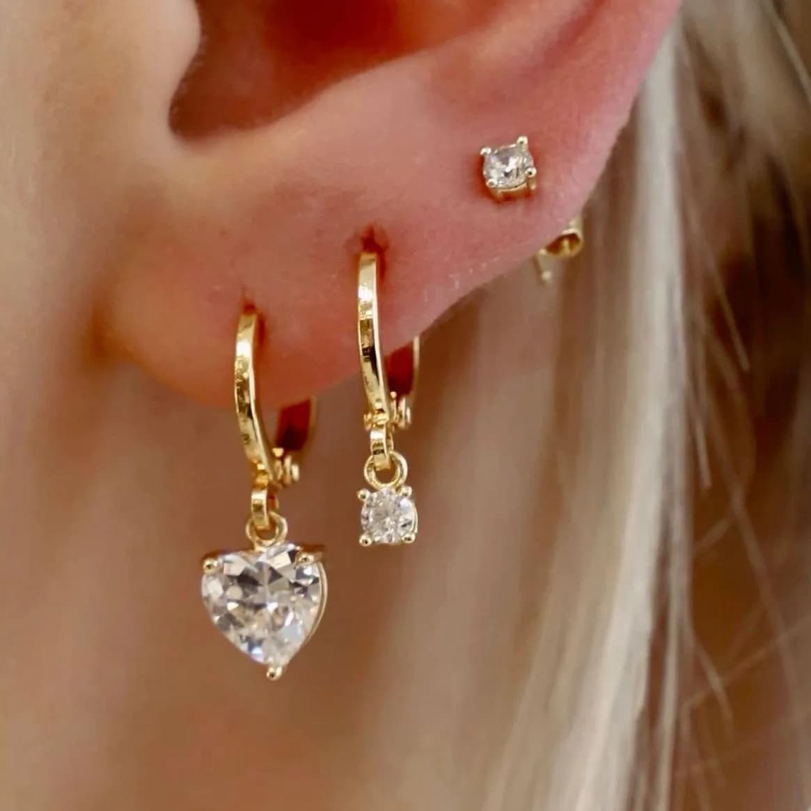 Set di Orecchini Minimalisti Y2K con Zirconi, 3 Pezzi, Cerchi a Goccia a Cuore Stratificati, Gioielli da Donna