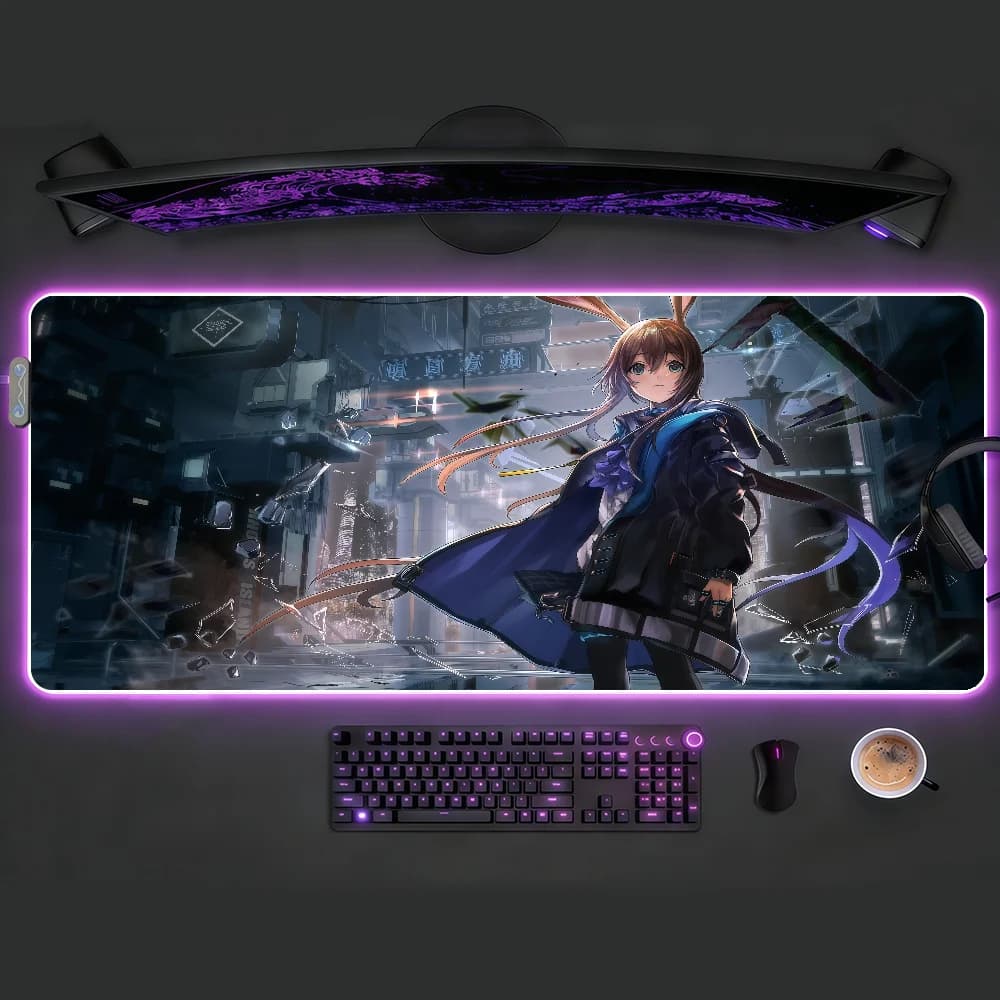 Tappetino per mouse Arknights Amiya RGB LED Tappetino da scrivania antiscivolo Accessori da gioco in gomma Tappetino per tastiera da ufficio grande XXL