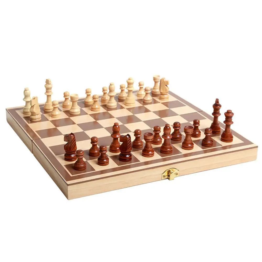 Portable 1 set Chessboard Wooden Magnetic Foldable Checkers Puzzle Game Chess Games Chess Set
