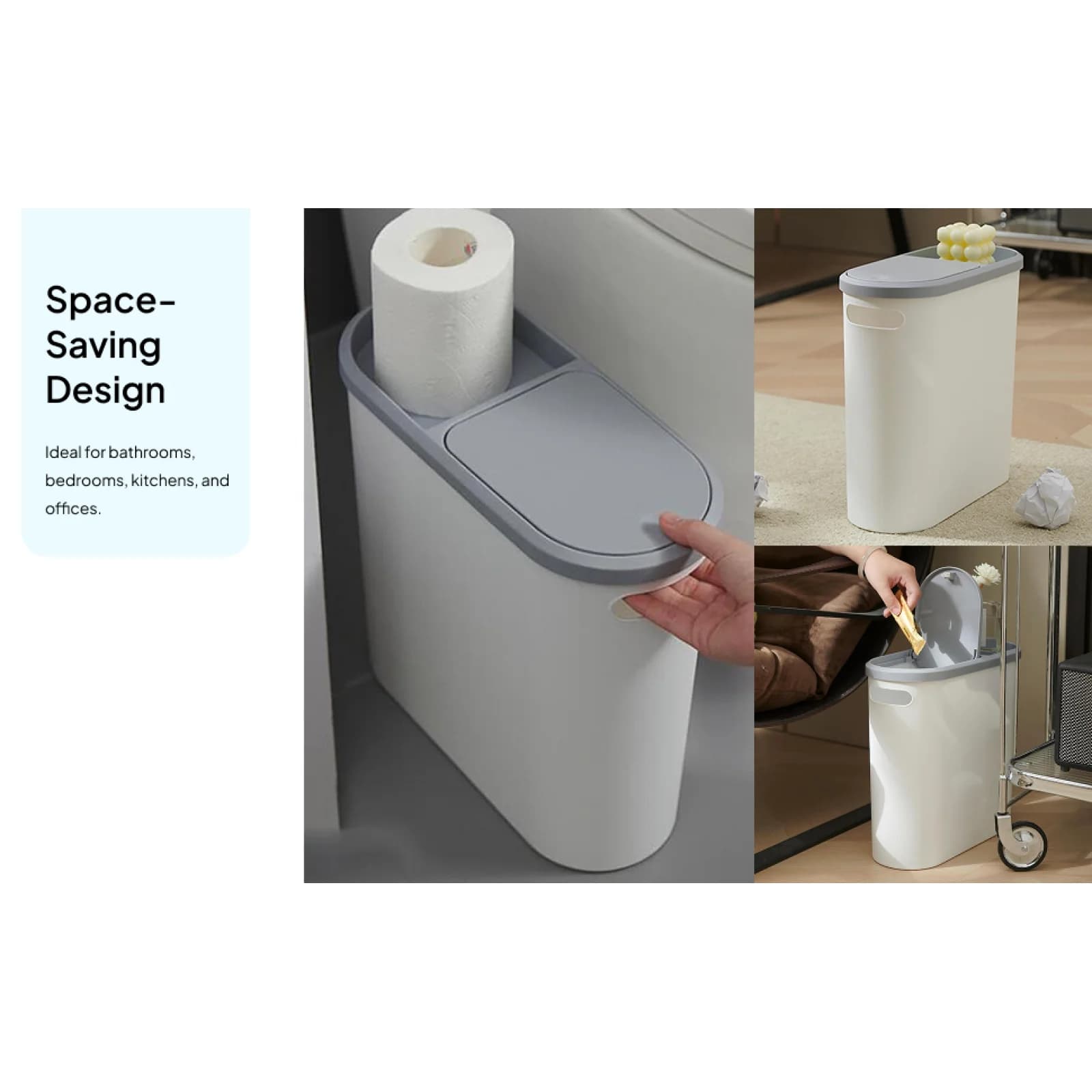 Pattumiera da cucina in plastica dal design sottile, spazio stretto, bidone della spazzatura, coperchio a spinta, cestino per piccole stanze, uso domestico
