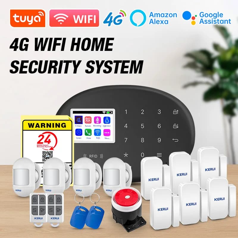 KERUI WIFI GSM 4G Sistema di Allarme Domestico Allarme Antifurto Senza Fili Tuya Vita Intelligente APP Protezione di Sicurezza Sensori 433 mhz Alexa W204