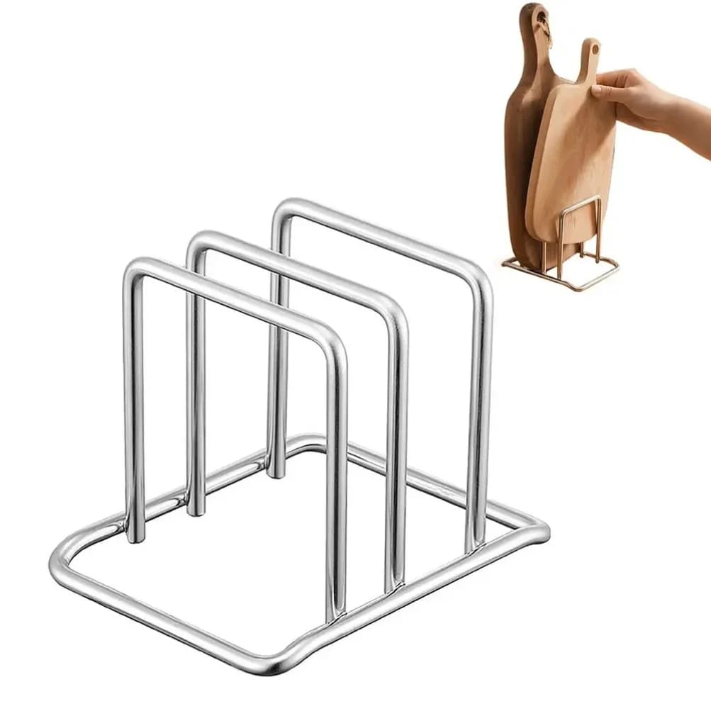 Durable Stainless Steel Cutting Board Holder Rustproof 2 Sectional Pot Lid Stand Space Saving Kitchen Storage Rack