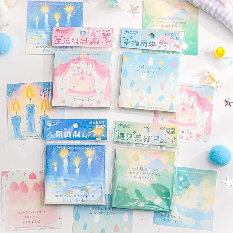 Warm Ballade Series Double Enjoy Pack of Sticky Notes Original Cute Student Notes Office Message Note Notepad Note Pad
