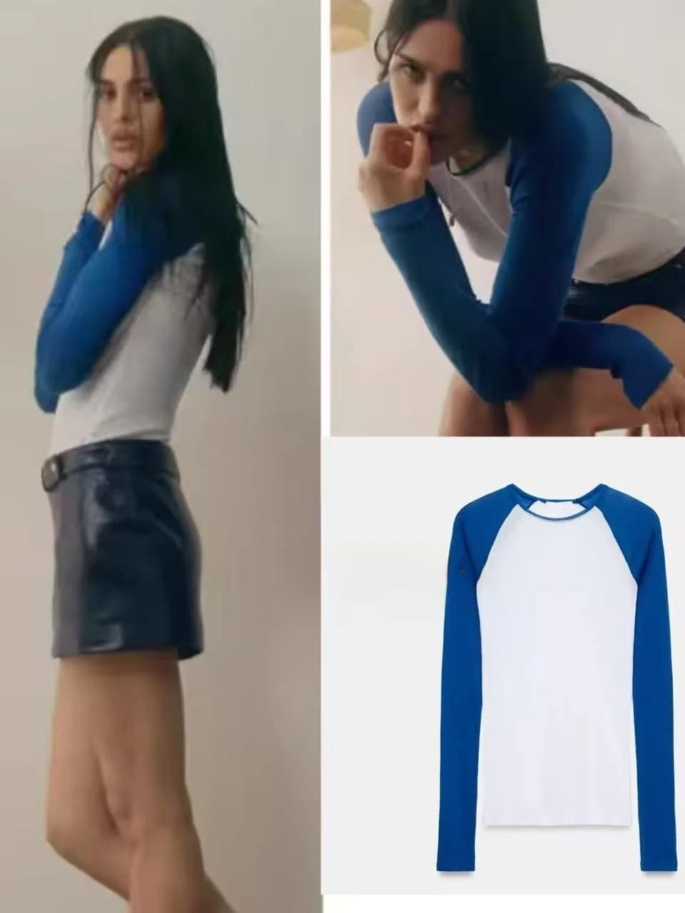 Spring Commute Versatile Long Sleeve T-Shirt Women Slim round Neck Thin Top Color Block Cotton Casual Fashion URCACHE