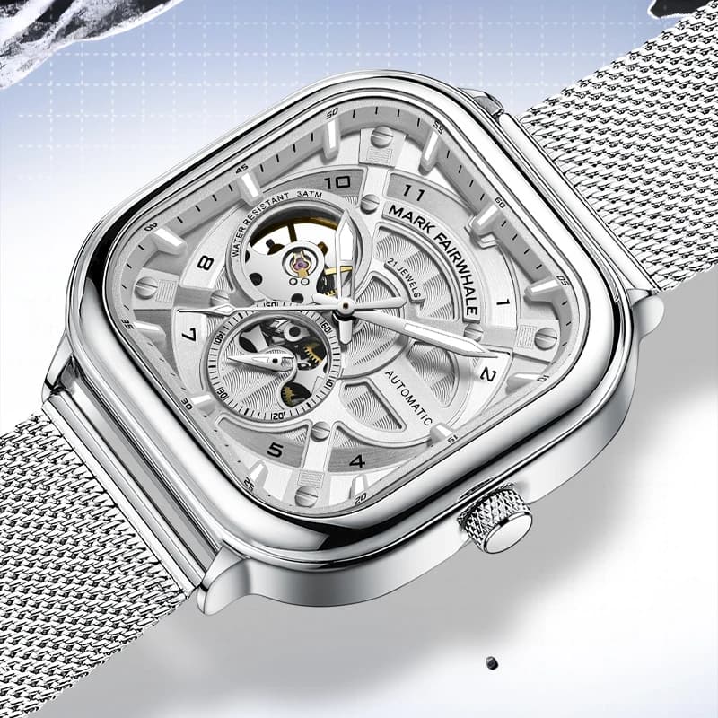 MARK FAIRWHALE 6014 Fashion Man Watch Automatic Movement Mechanical Watch Waterproof Stainless Steel Watches For Men