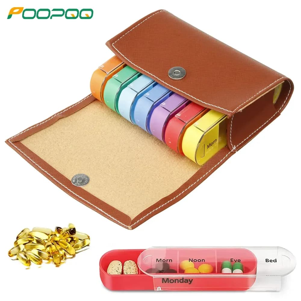 Case for pills with 28 daily compartments, boxes for weekly doses, drug dispenser box for medicinal pills, vitamin