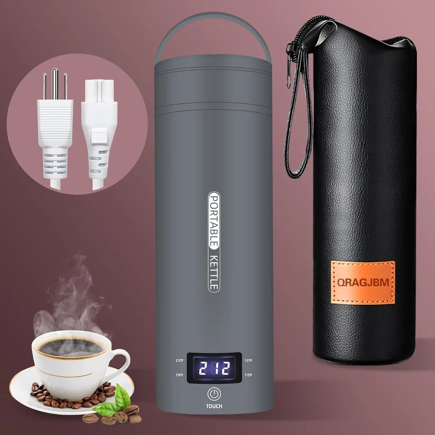 Portable Mini Electric Kettle with 4 Temperature Levels, Automatic Shutdown, Protection Against Dry Eboiling, Without BPA, Grey
