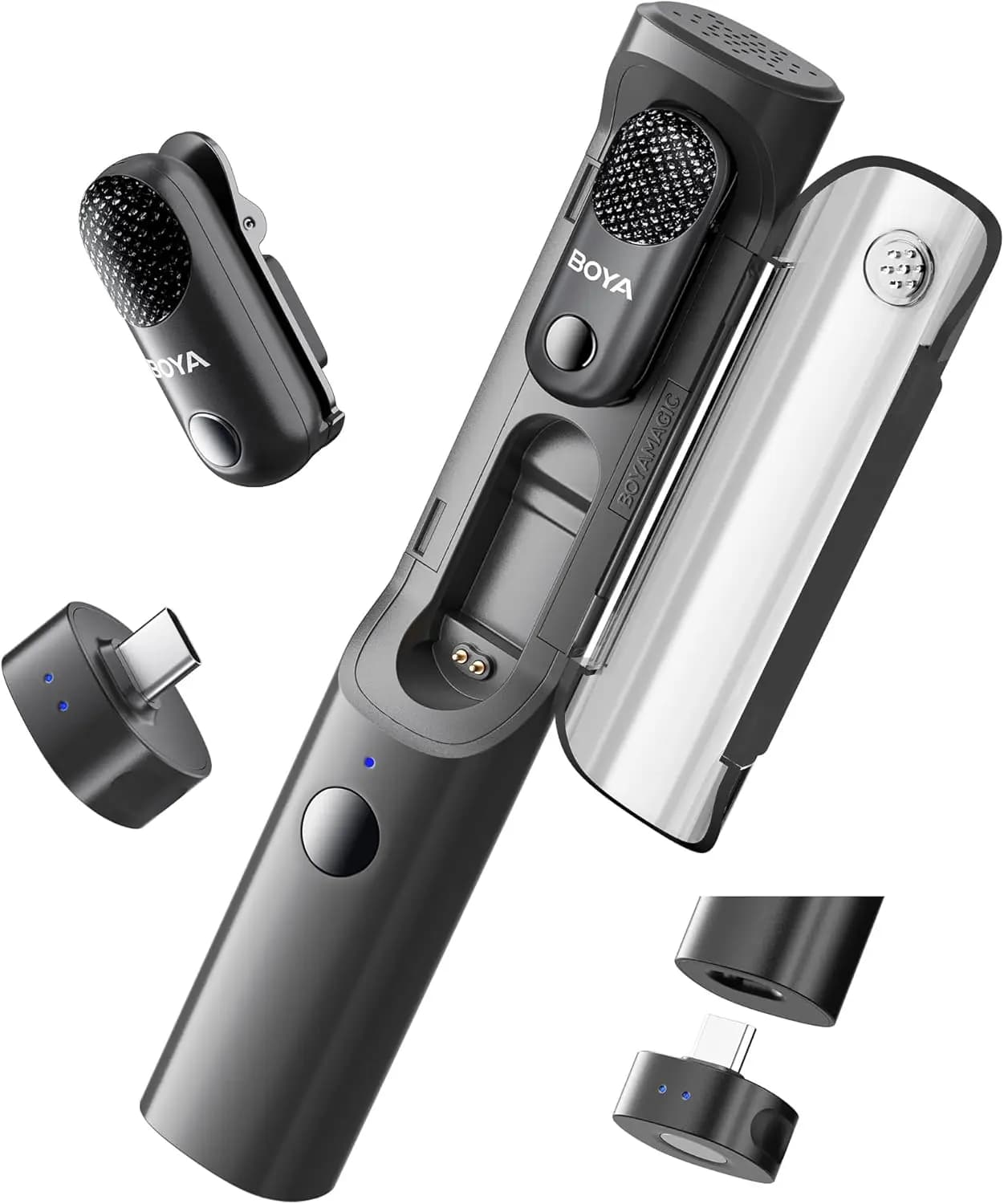 Microfono Lavalier Wireless USB-C, Batteria 30H, Portata 328FT, Riduzione del Rumore per Audio Video Live su Android e iPhone
