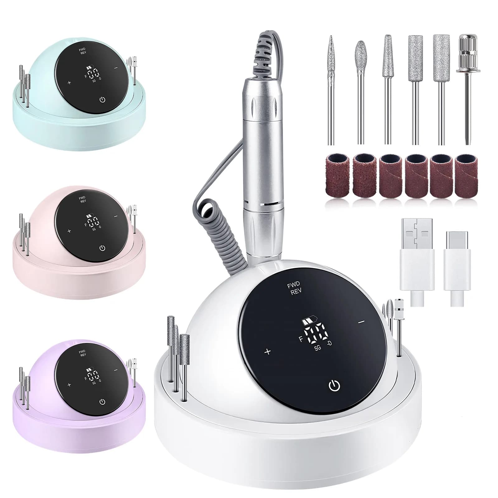 Trapano per Manicure Elettrico 45000rpm, Levigatrice per Unghie con Display LED, Strumenti per Manicure Domestica e Salone