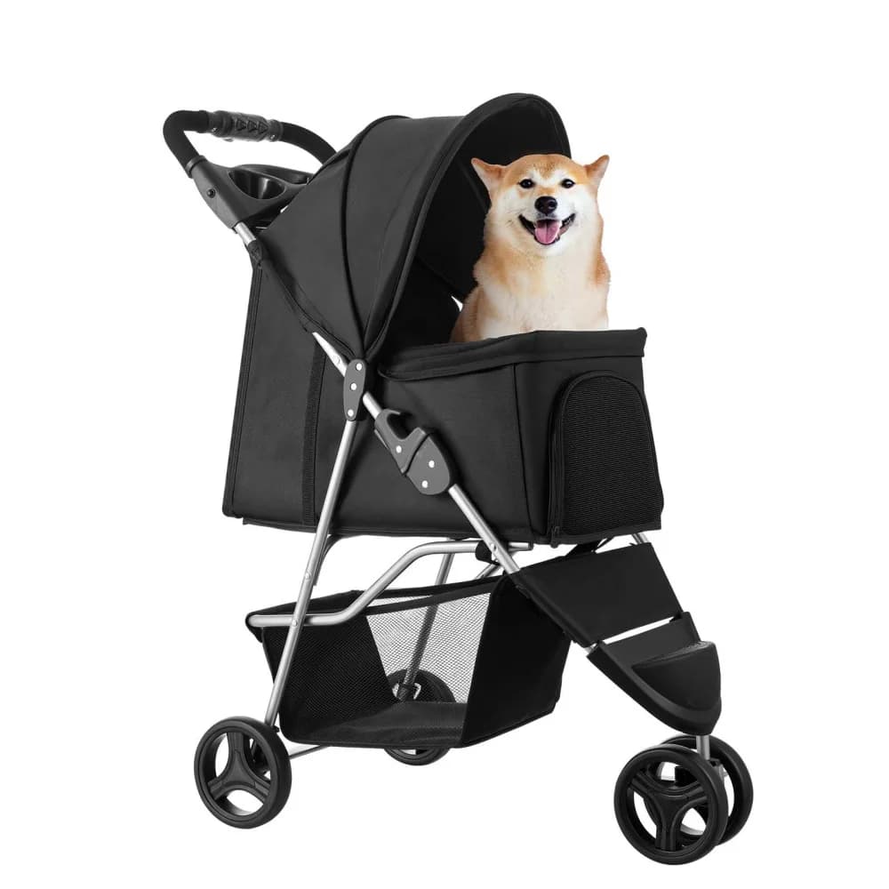 Ye Foldable 3-Wheeled Pet Stroller with Brake, Suitable for Dogs up to 35lbs, Ideal for Travel and Camp