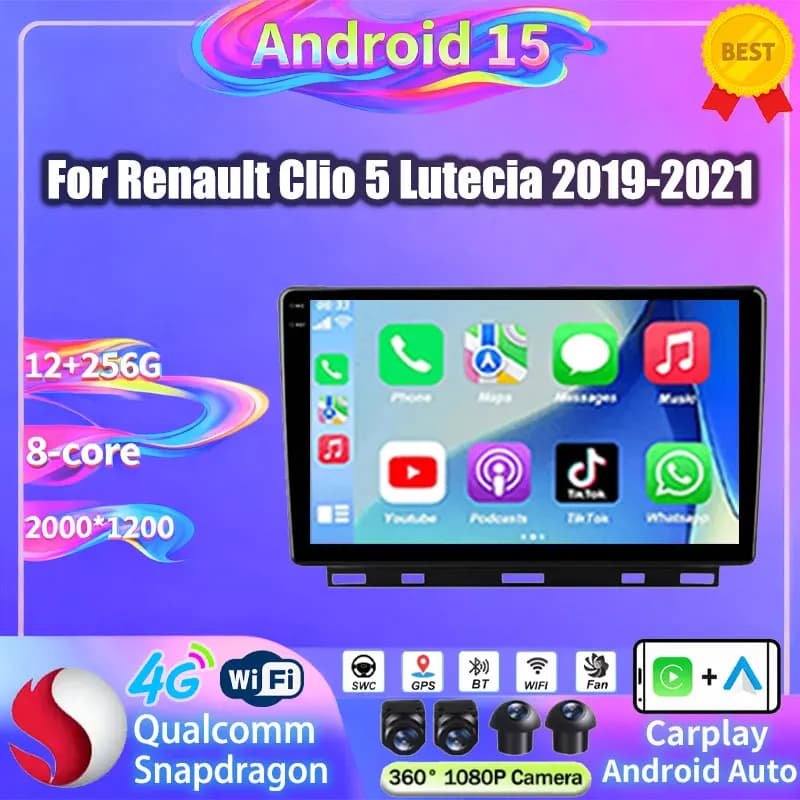 9" For Renault Clio 5 Lutecia 2019 - 2021 Android 15 Car Radio GPS Navigation Carplay Multimedia Player Auto Stereo No2 din DVD