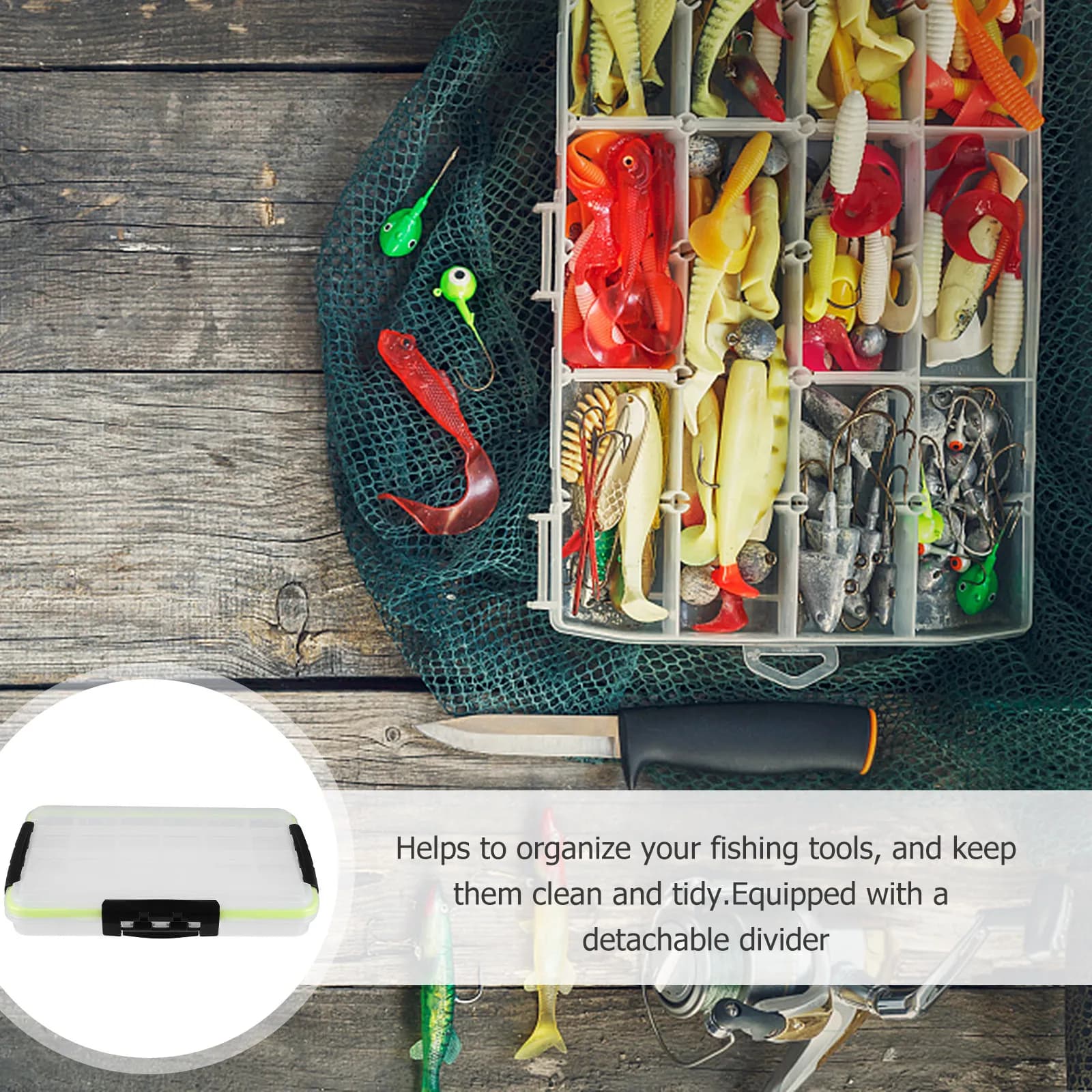 Scatola Versatile per Esche, Contenitore per Attrezzatura da Pesca con Layout a Griglia Organizzato, Divisori Rimovibili per Esche, Perline, Ami e Accessori