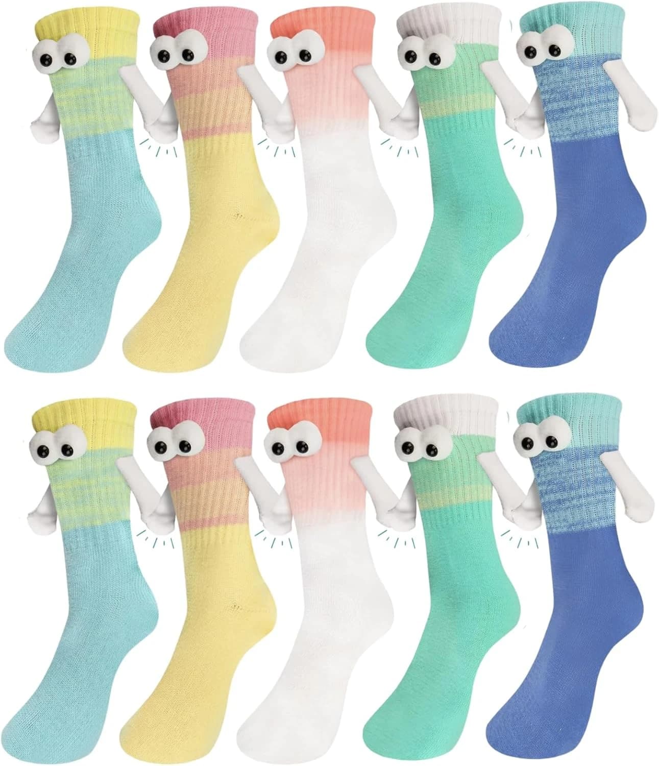 4/5 Pair Holding Hands Socks Magnetic Hand Holding Funny Couple Socks for Women Men 3D Doll Cotton Socks for Couples Friends