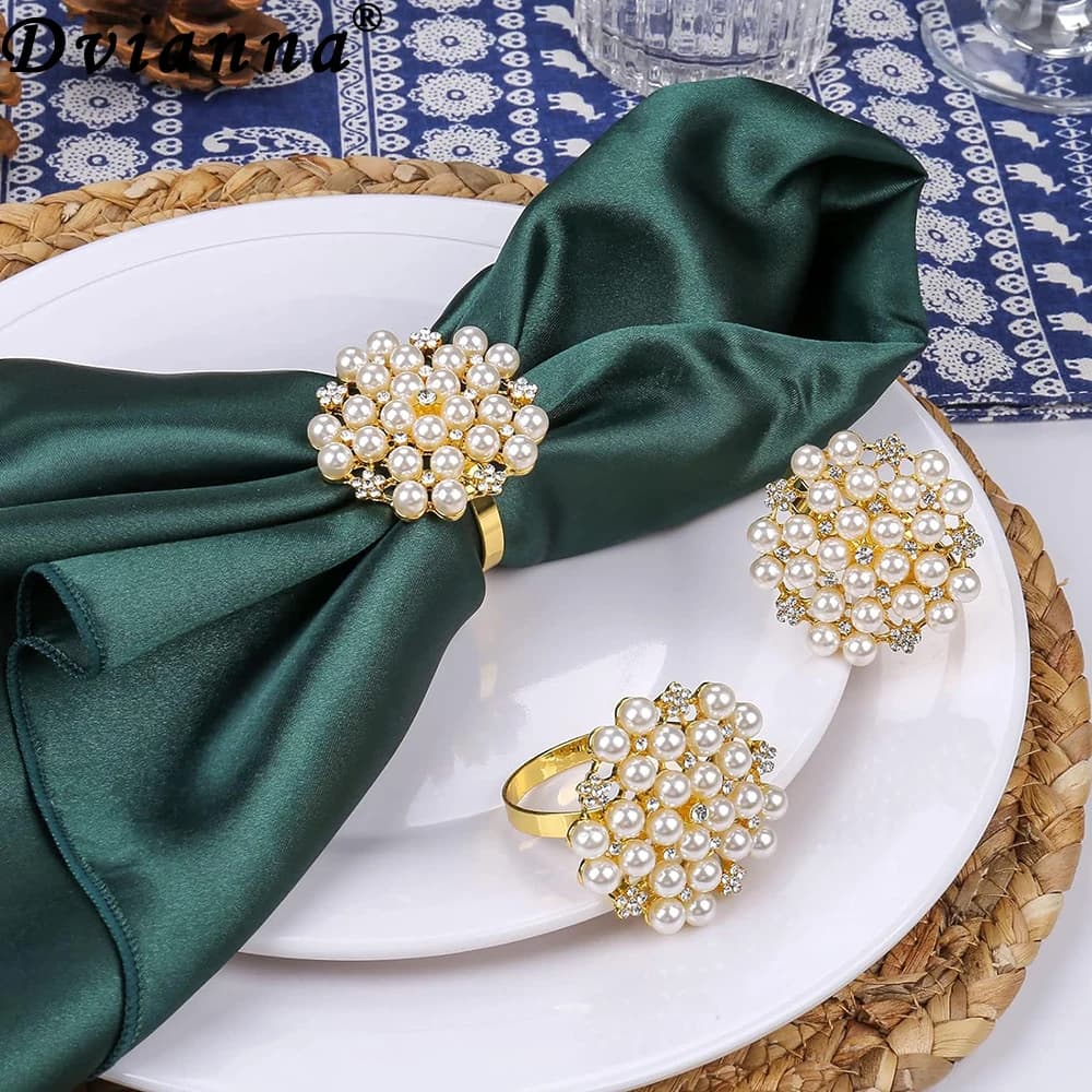 6 pezzi portatovaglioli con perle di strass porta portatovaglioli in oro per decorazioni per la tavola da pranzo formali o casual per feste di matrimonio di Natale
