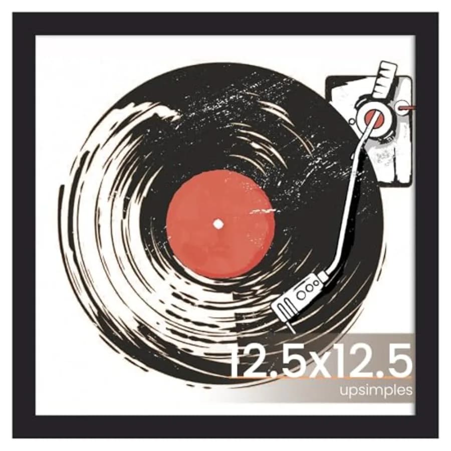 Vinyl Record Frame, Display Pictures 10x10 with Mat or 12.5 x 12.5 Without, Wall Hanging Album Cover Frames,,1 Pack