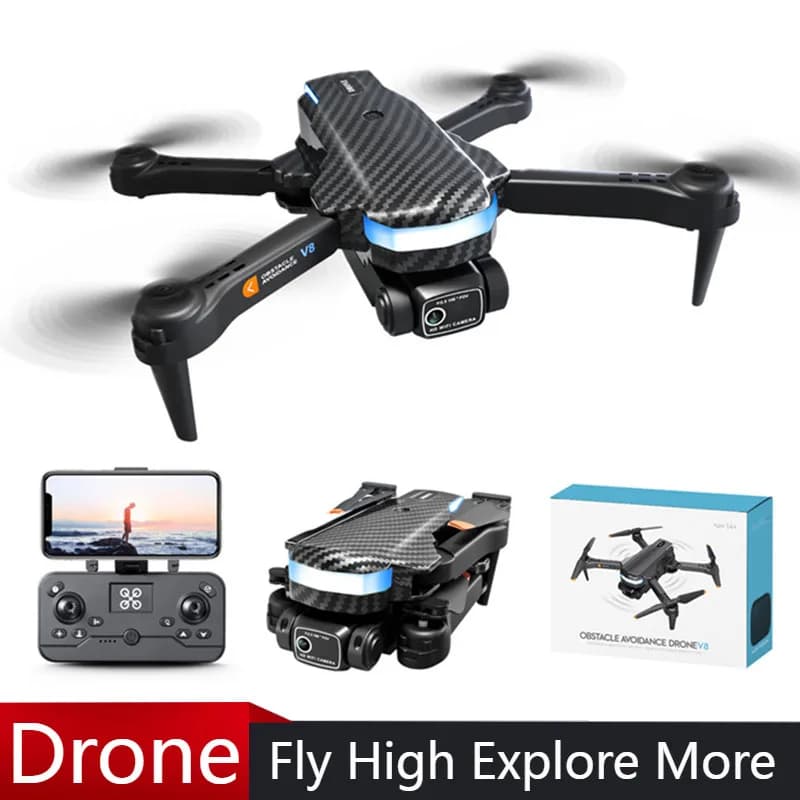 V8 Drone professionale Mini 8K HD Camera Evitamento ostacoli su tre lati Flusso ottico Posizionamento Drone Quadcopter Cont remoto Giocattoli