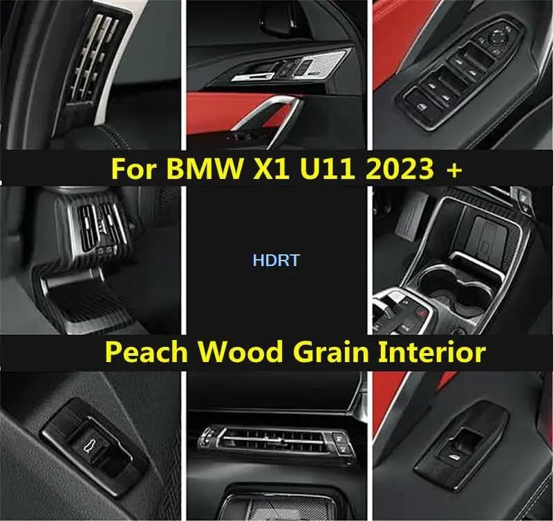 Pannello di controllo della finestra dell'auto presa d'aria uscita della ciotola dell'ingranaggio cornice Trim Sticker Peach Wood Grain Interior Styling per BMW X1 U11 2023 +