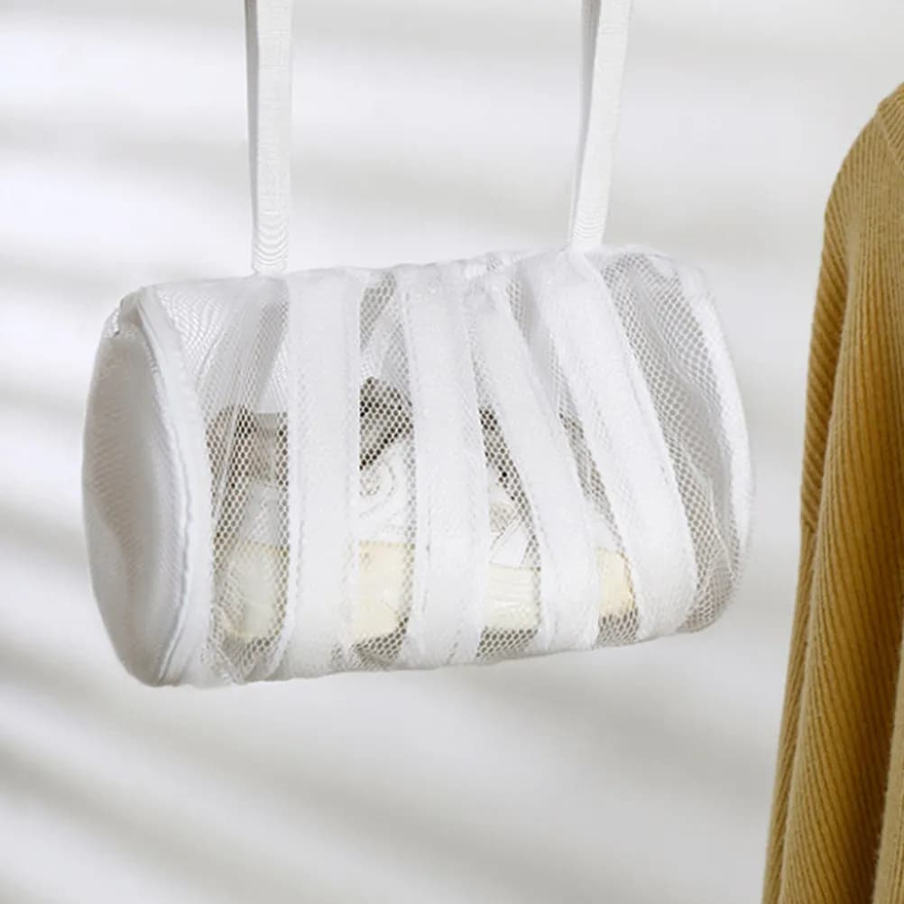 3Pcs Mesh Laundry Bag for Shoes Zipper Closure Wash Machine Bag Reusable Cylinder Design Protects Sneakers Socks Bras Hosiery
