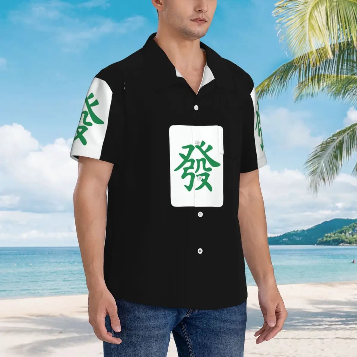 Mahjong Tile Green Dragon Vocan Camicie hawaiane Camicia a maniche corte da uomo divertente per top con bottoni da uomo estivi da spiaggia