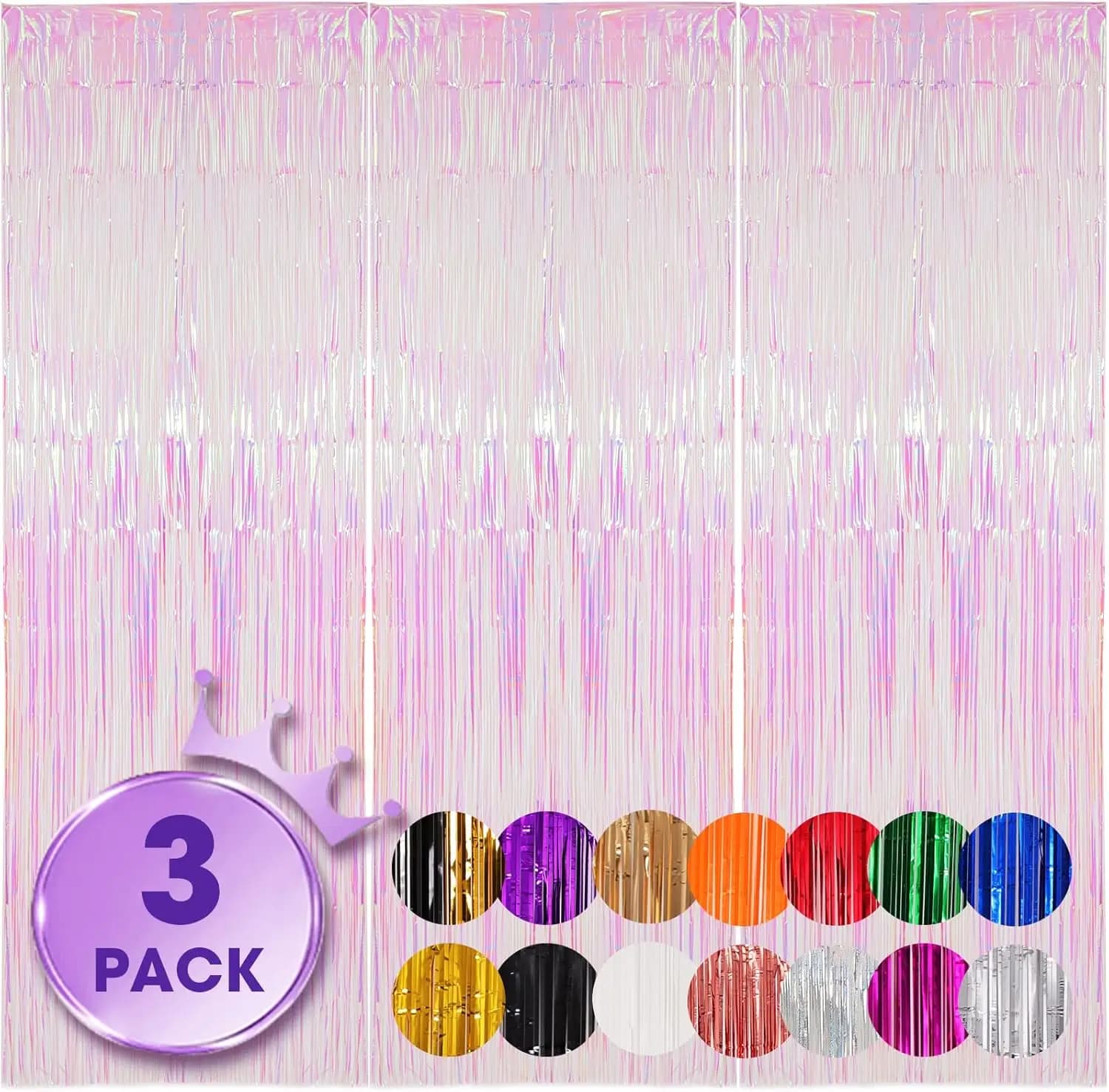 Set di 3 Tende con Frange in Lamina Iridescente Trasparente per Decorazioni per Feste, Lauree, Baby Shower, Rivelazione del Sesso del Bambino