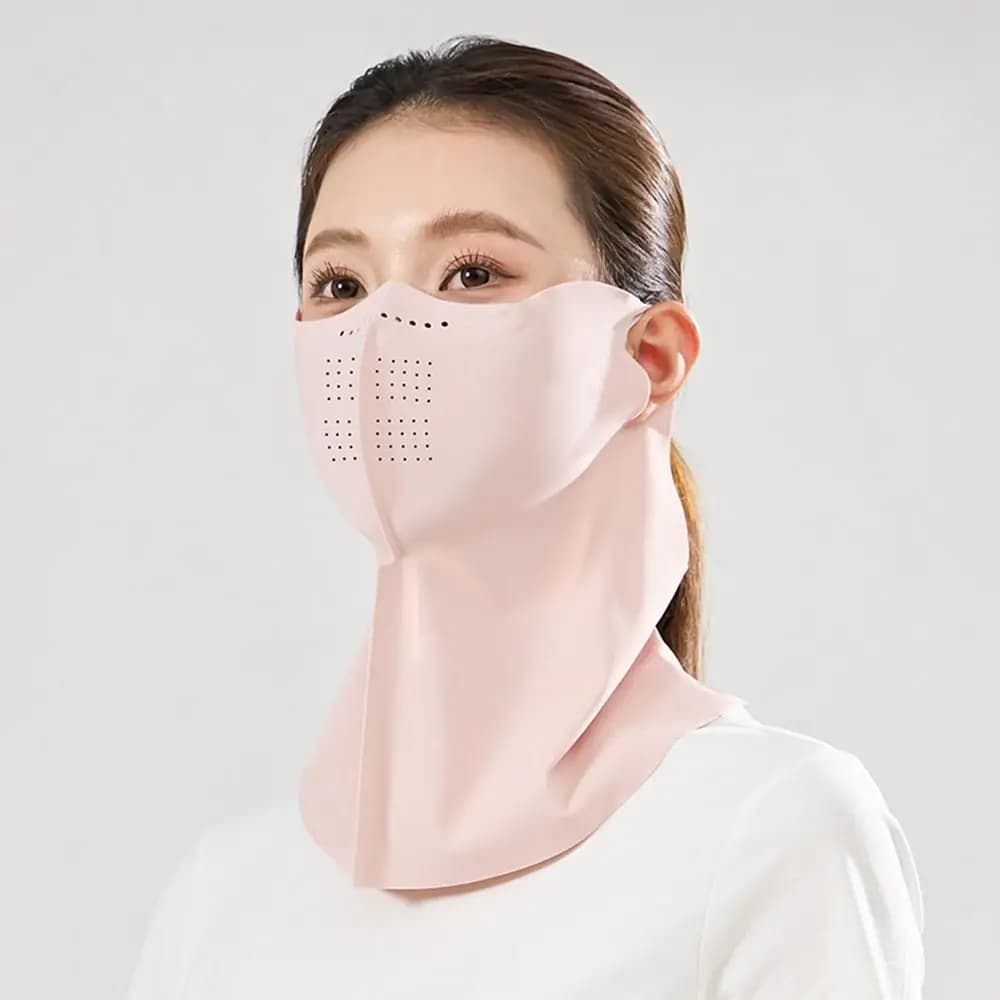 Maschera Viso Traspirante in Seta Ghiaccio con Protezione Solare UV, Tinta Unita, per l'Estate e la Pesca