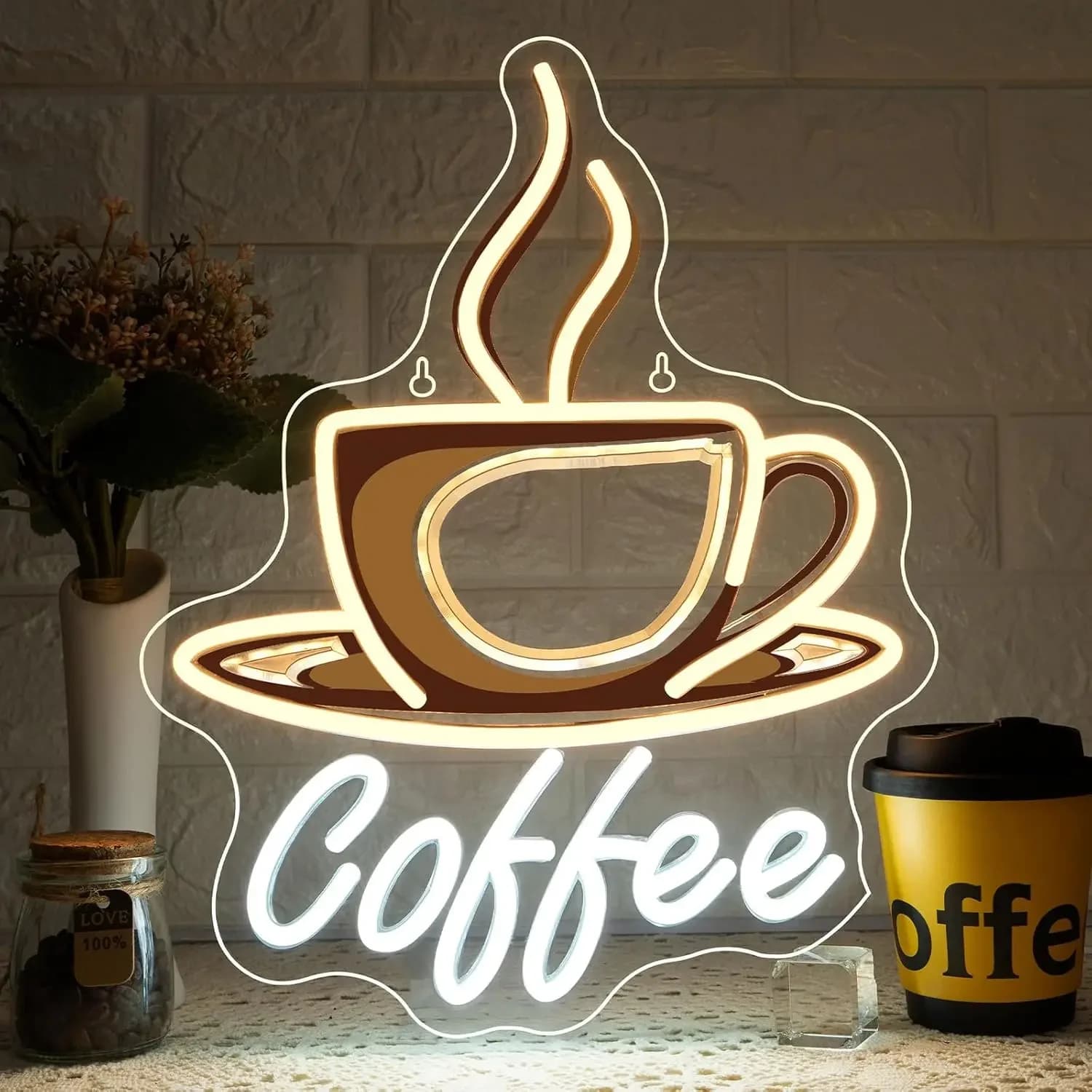 Insegna Luminosa al Neon UV a Forma di Caffè, Insegna LED Dimmerabile USB, Decorazione da Parete per Camera da Letto, Sala Giochi, Soggiorno, Regali per Feste di Compleanno