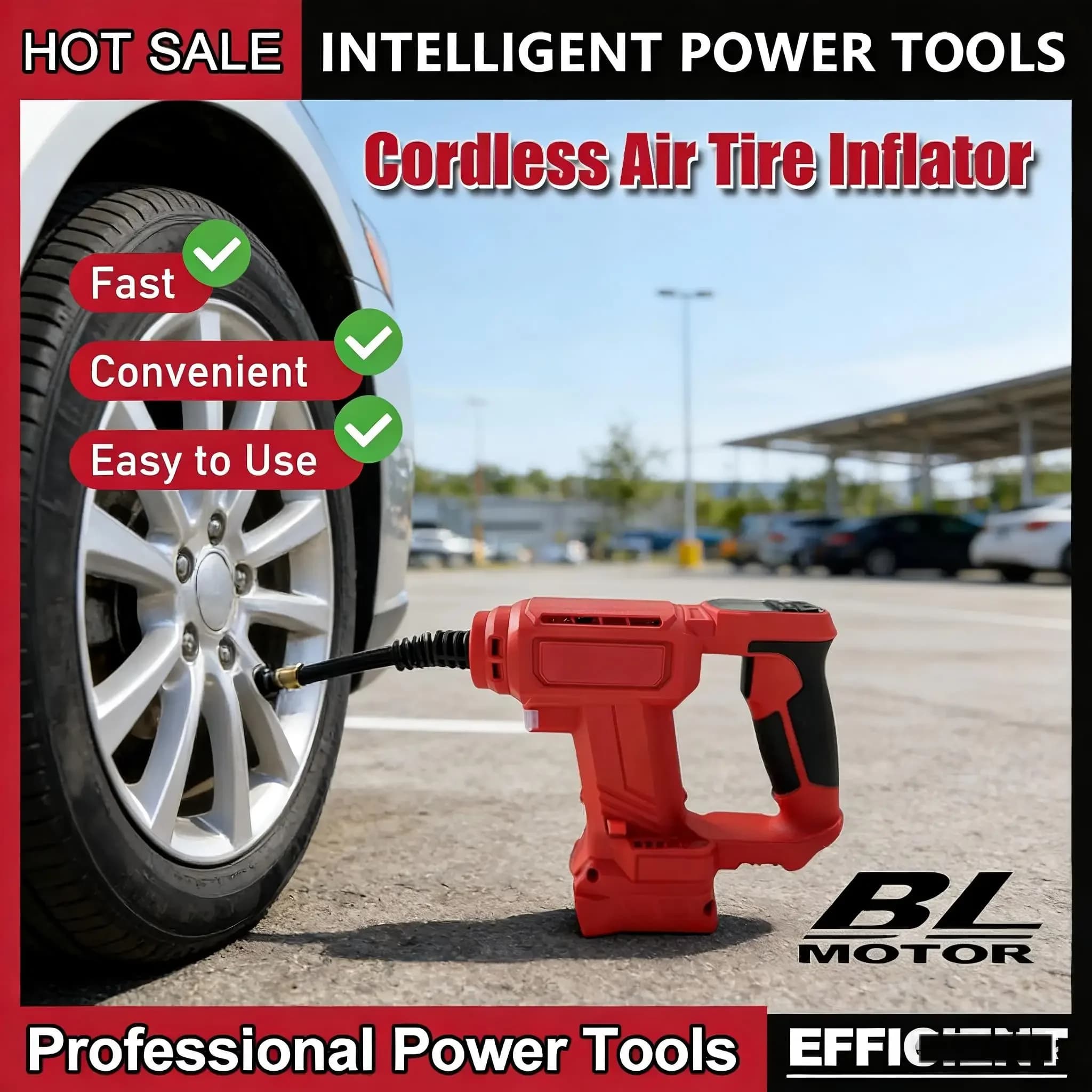 Compressore d'Aria Portatile con Display Digitale Compatibile con Batteria Milwaukee 18V, Pompa per Auto Senza Fili