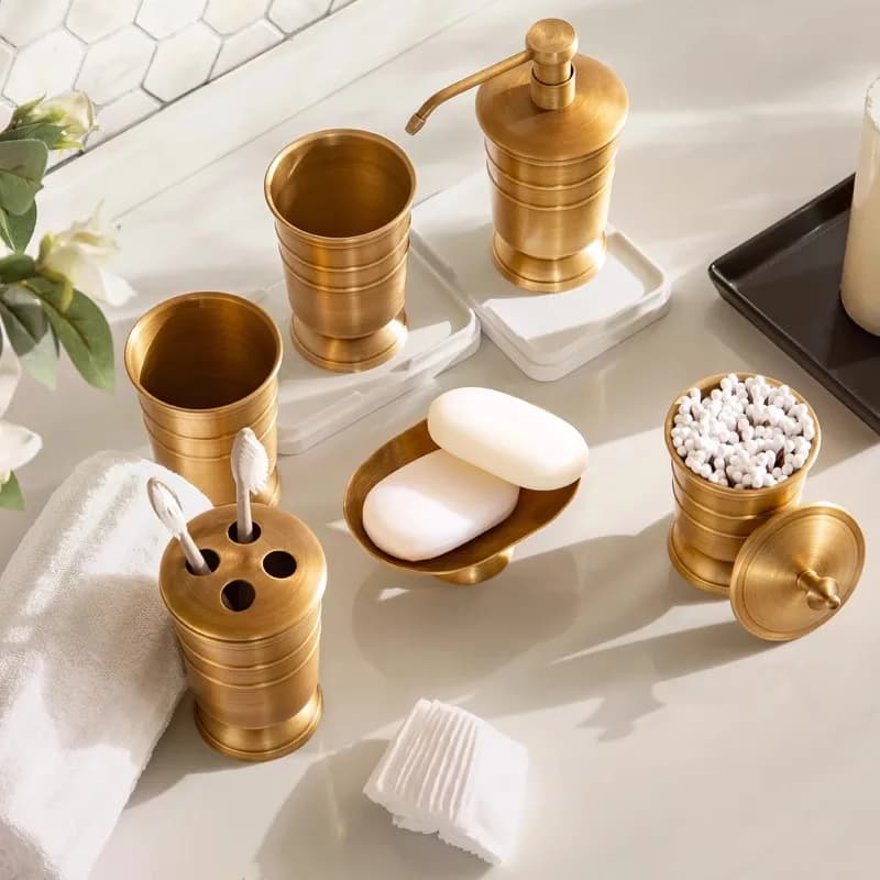 HYS American all-copper bathroom toiletries set, drain toothbrush cup holder, mouthwash cup, press hand sanitizer bottle storage