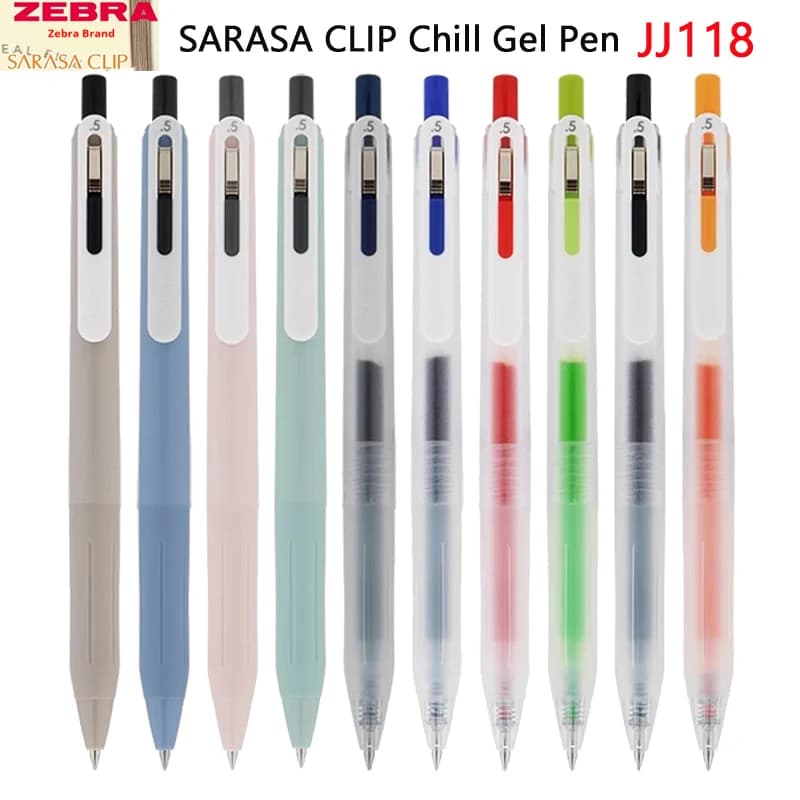 Giappone Zebra Sarasa Clip Chill Penna gel JJ118, 0,5 mm Colore/Nero Penna per firma liscia ad asciugatura rapida, Senza sbavature per journaling, studio