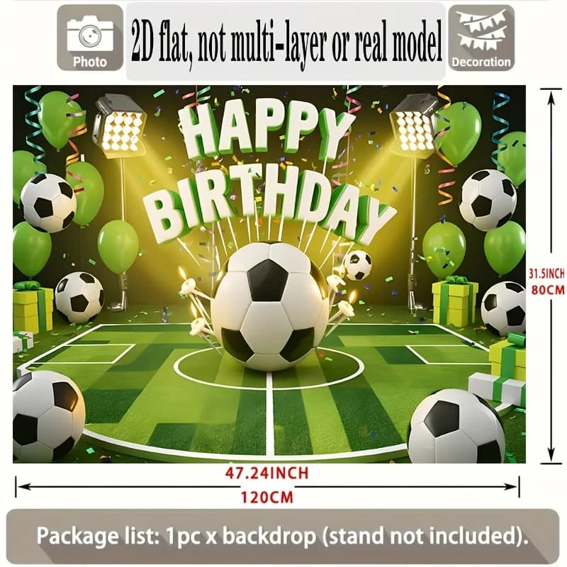 Striscione di Compleanno 2D con Pallone da Calcio e Palloncino, 1 Pezzo in Poliestere per Decorazioni Murali e Feste